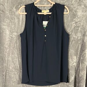 MICHAEL Michael Kors Navy Blue Sleeveless Buttoned Blouse